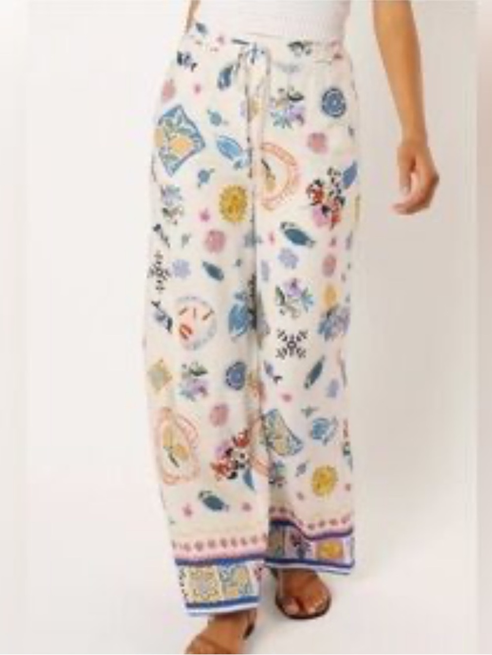 Label Of Love Pants Womens L Multicolor Linen Wide Leg Beach Tropical Print
